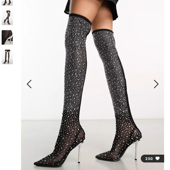 Asos Public Desire It Girl Embellished Mesh Over The Knee Boot In Black Size UK5 - Picture 1 of 5